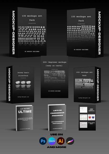 Super pack tout en 1 - All mockups - Tech pack template - Liste de fournisseur - Guide